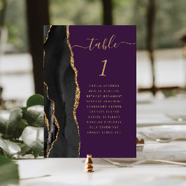 Tarjeta De Mesa Ágata Oro Negro Bodas Morado Intenso