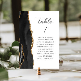 Tarjeta De Mesa Agate Black Gold Modern Script Boda