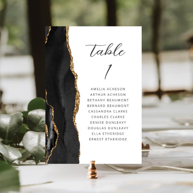 Tarjeta De Mesa Agate Black Gold Modern Script Boda (Subido por el creador)