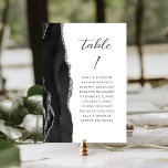 Tarjeta De Mesa Agate Black Silver Modern Script Boda<br><div class="desc">El borde izquierdo de esta elegante y moderna tarjeta boda número de mesa tiene un borde de barra de acuarela negra recortado con falso purpurina de plata. La palabra "tabla" aparece en el guión de escritura a mano gris carbón en un fondo blanco. Agregue los nombres de los invitados que...</div>
