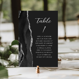 Tarjeta De Mesa Agate Black Silver Modern Script Dark Boda
