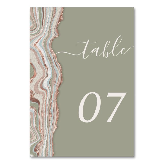 Tarjeta De Mesa Agate Boho Sage Green Marble Stone Save the Date (Anverso)
