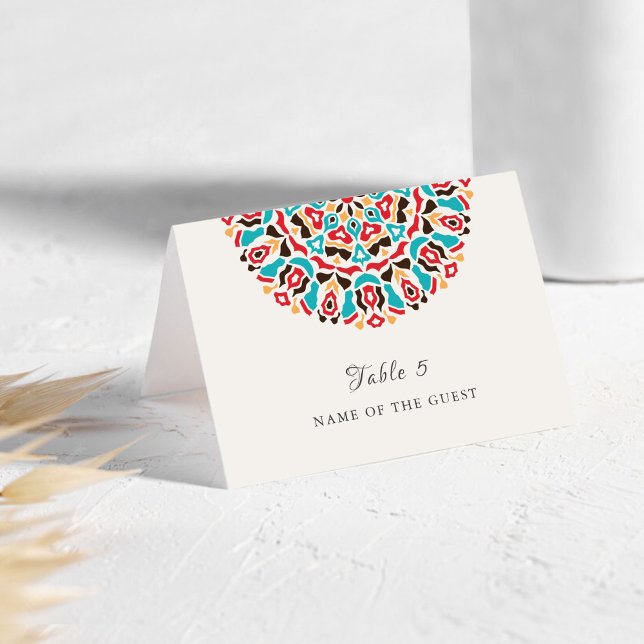 Tarjeta De Mesa Agate Turquoise Floral Mandala Wedding Place Card (Subido por el creador)