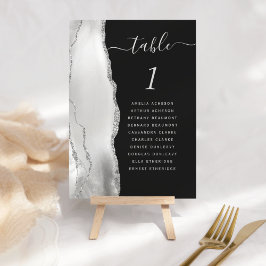 Tarjeta De Mesa Agato de plata blanca gris Boda oscuro número de t