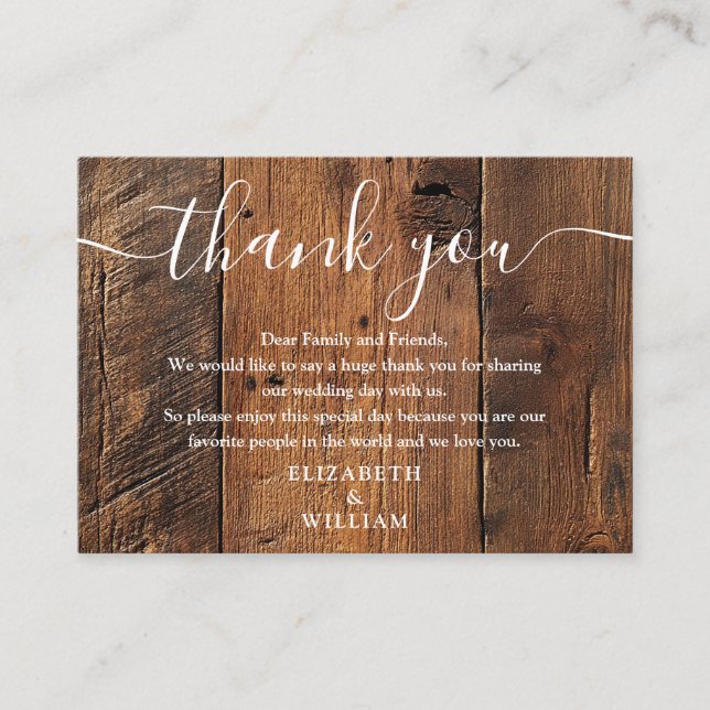 Tarjeta De Mesa Agradecimiento de Boda Boho de Madera Rústica de G (Anverso)