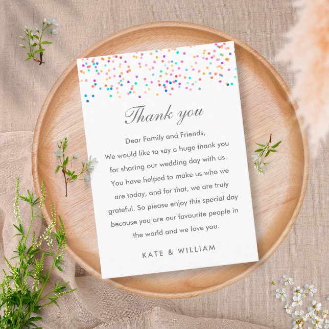 Tarjeta De Mesa Agradecimiento de boda con confeti de arcoíris (Subido por el creador)
