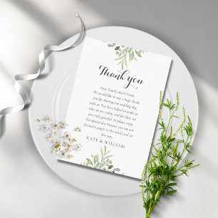 Tarjeta De Mesa Agradecimiento de boda con guión de vegetación en