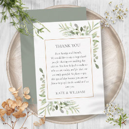 Tarjeta De Mesa Agradecimiento de boda con vegetación acuarela mod