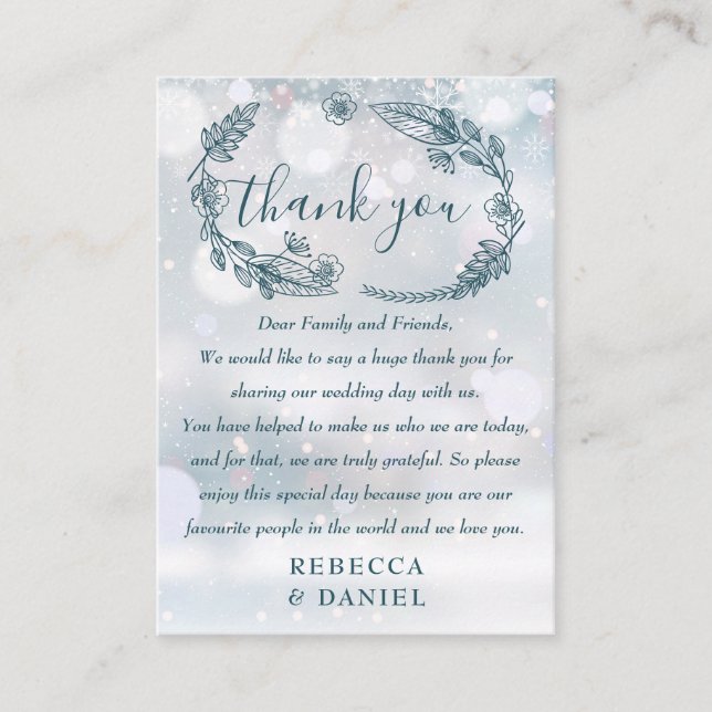 Tarjeta De Mesa Agradecimiento de boda de invierno de flores rústi (Anverso)