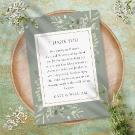 Tarjeta De Mesa Agradecimiento de boda de verde salvia con acuarel