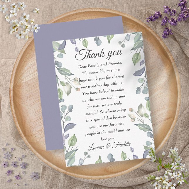 Tarjeta De Mesa Agradecimiento de boda floral de acuarela lila (Lilac Watercolor Floral Wedding Thank You Place Card)