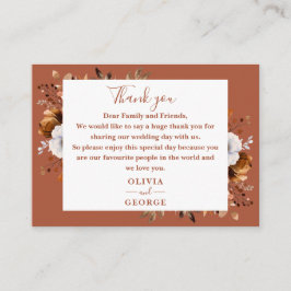 Tarjeta De Mesa Agradecimiento de boda floral de otoño en terracot