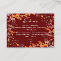 Agradecimiento de boda floral de otoño rústico