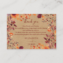 Tarjeta De Mesa Agradecimiento de Boda Floral Otoño Rústico