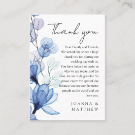Tarjeta De Mesa Agradecimiento de Boda Floral Transparente Azul Po