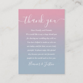 Tarjeta De Mesa Agradecimiento de boda rosa y azul polvoriento Omb