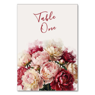 Tarjeta De Mesa Aguadas Florales | Boda Romántica de Peonías