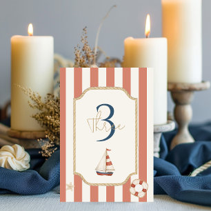 Tarjeta De Mesa Ahoy Nautical Sailboat   Rope y Stripe