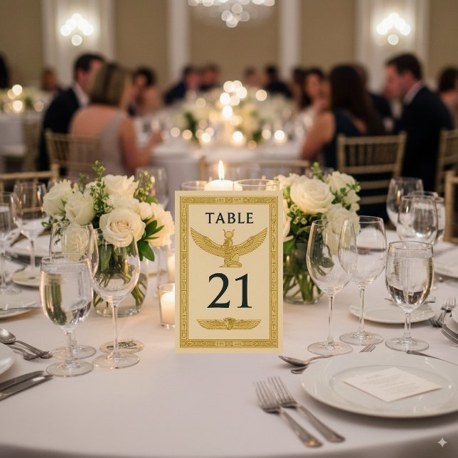 Tarjeta De Mesa Ala de Sol Egipcio y Ankh – Editable (Subido por el creador)