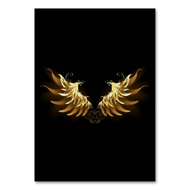 Tarjeta De Mesa Alas del Ángel de Oro sobre fondo negro (Anverso)