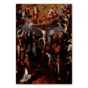 Tarjeta De Mesa Alegoría de la Crucifixión con Santos Jesuitas