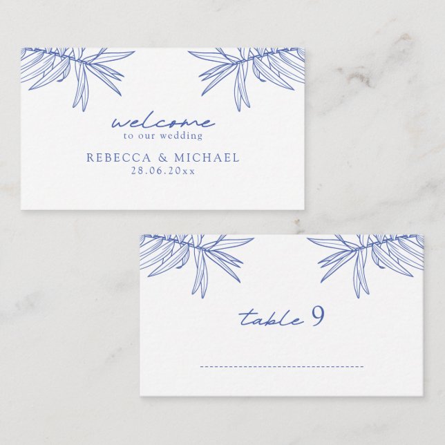 Tarjeta De Mesa Algo azul, mano simple, plano botánico (Anverso / Reverso)