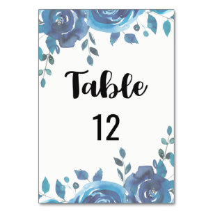 Tarjeta De Mesa Algo de Boda floral de color azul