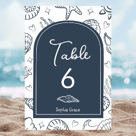 Tarjeta De Mesa All I Sea is Love Dark Blue Seashells