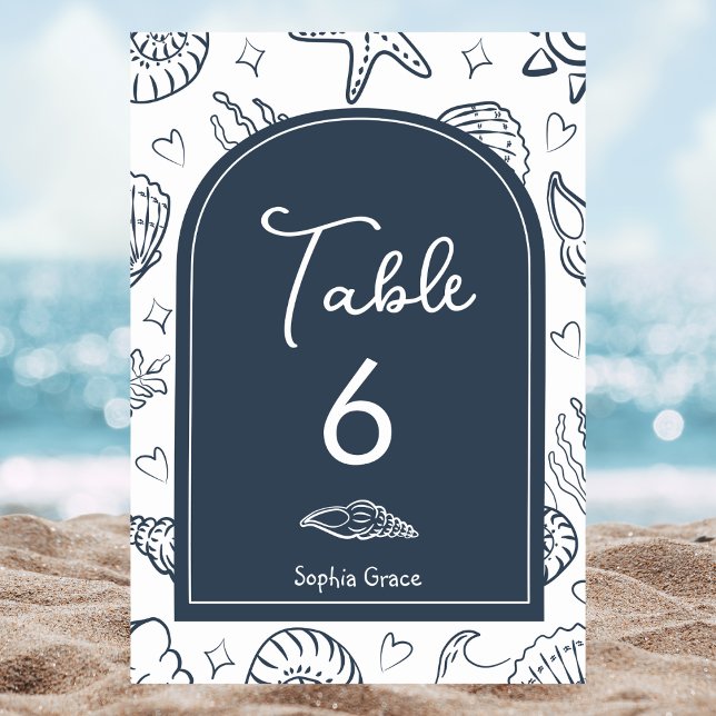Tarjeta De Mesa All I Sea is Love Dark Blue Seashells (Subido por el creador)