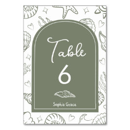 Tarjeta De Mesa All I Sea is Love Sage Green Seashells