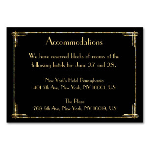 Tarjeta De Mesa Alojamiento Art Deco Boda Relieve metalizado dorad