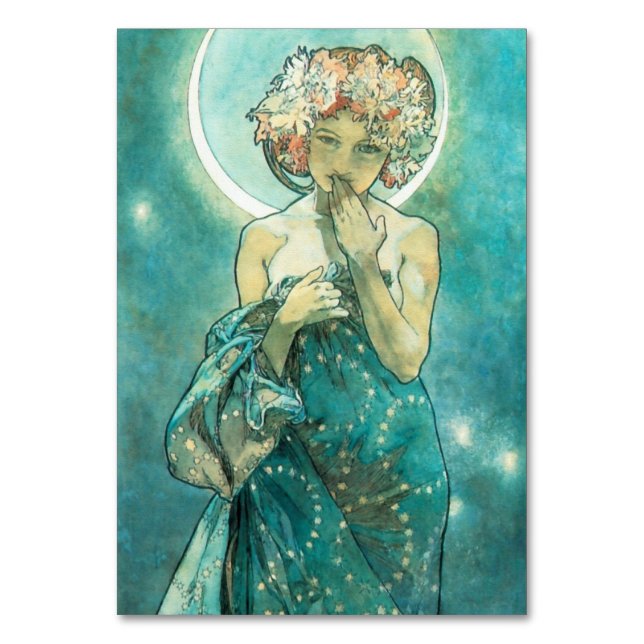 Tarjeta De Mesa Alphonse Mucha Moonlight Clair De Lune Art Nouveau (Anverso)