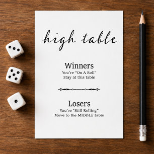 Tarjeta de mesa alta moderna de Bunco en blanco y 