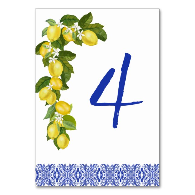 Tarjeta De Mesa Amalfi Coast I Italian Lemon & Blue Tile Details (Anverso)