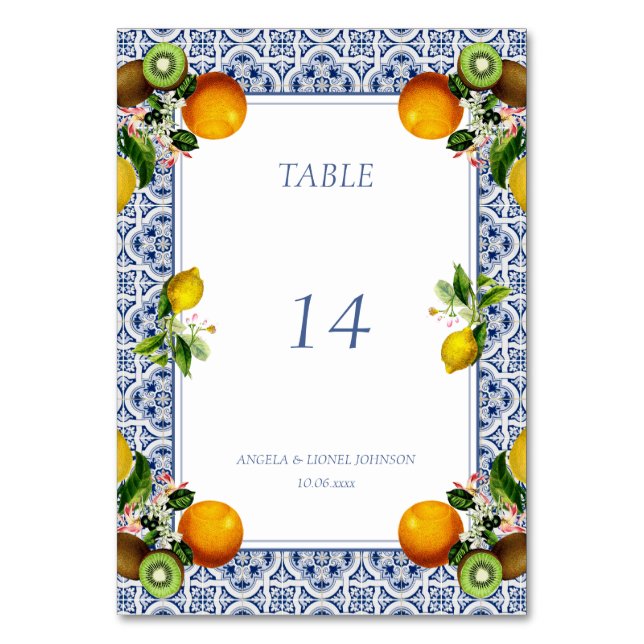 Tarjeta De Mesa Amalfi Coast Lemon Tiles Italia Nombres personaliz (Anverso)