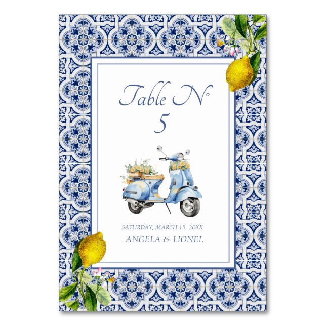 Tarjeta De Mesa Amalfi Coast Lemon Tiles Italia Personalizado (Anverso)