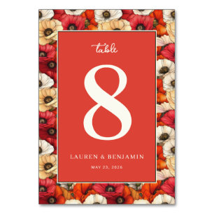 Tarjeta De Mesa Amapolas Florales Rojas Festivas