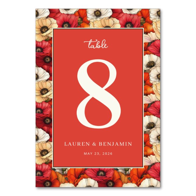 Tarjeta De Mesa Amapolas Florales Rojas Festivas (Anverso)