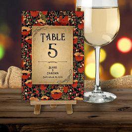 Tarjeta De Mesa Amapolas Rojas Rústicas Boda Vintage de Madera
