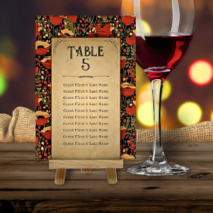 Tarjeta De Mesa Amapolas Rojas Rústicas Cartel de Asientos de Boda