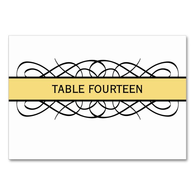 Tarjeta de mesa amarilla de decoración floreciente (Anverso)