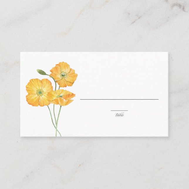 Tarjeta De Mesa Amarillas amapolas acuarela floral primavera boda (Anverso)