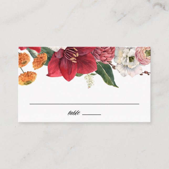 Tarjeta De Mesa Amaryllis y crisantemo Boda botánico (Anverso)