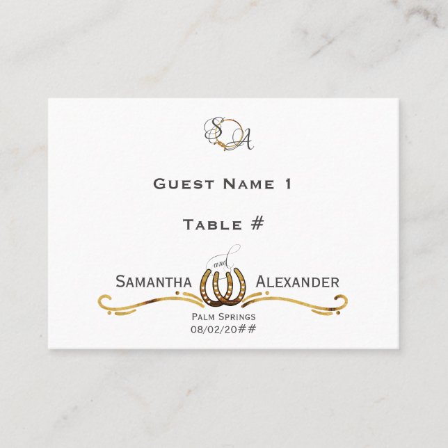 Tarjeta De Mesa Amo afortunado Boda de herraduras en el herradura  (Anverso)