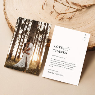 Tarjeta De Mesa Amor y Gracias Elegante Boda Fotográfico Gracias