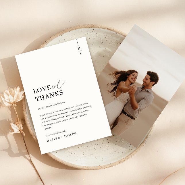 Tarjeta De Mesa Amor y Gracias Elegante Boda Fotográfico Gracias (Subido por el creador)
