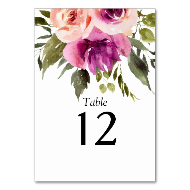 Tarjeta De Mesa Ampersand Floral Moderno Ciruela Rosa Melocotón &  (Anverso)