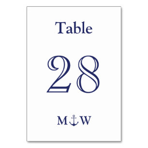 Tarjeta De Mesa Ancla náutica azul marino iniciales blancas Boda