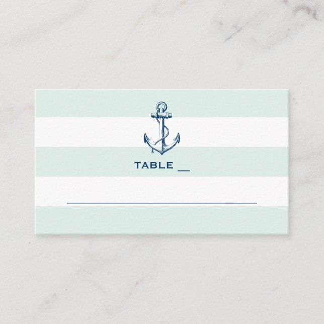 Tarjeta De Mesa Anclaje naval y franjas de menta Boda náutico simp (Anverso)
