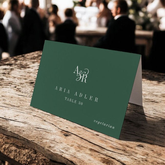 Tarjeta De Mesa ANDREA Dark Green Minimal Wedding Place Cards (ANDREA Dark Green Minimal Wedding Place Cards)
